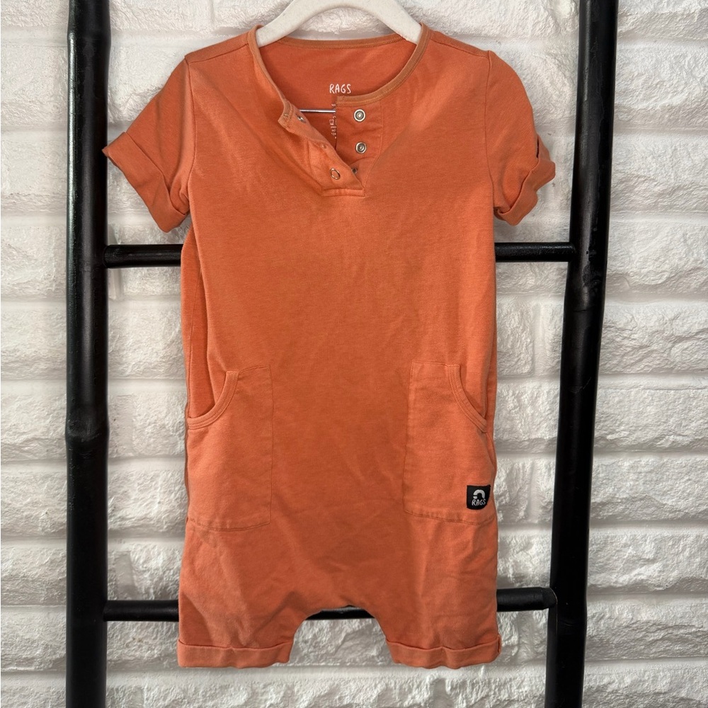 Rags Short Sleeve Kids One-Piece Romper in Burnt Orange
